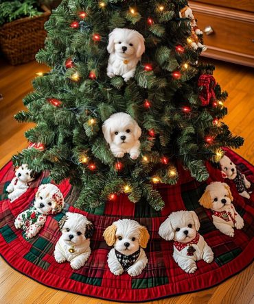 Custom Bichon Delight Christmas Tree Skirt - Personalized Holiday Skirt With Adorable Bichon Frise Design, Handmade