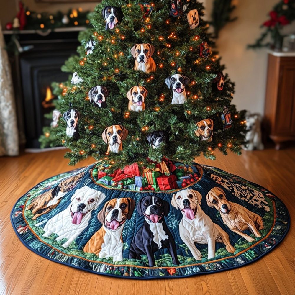 Personalized Boxer Moments Christmas Tree Skirt - Custom Holiday Skirt Featuring Boxer Dog Portraits, Handmade