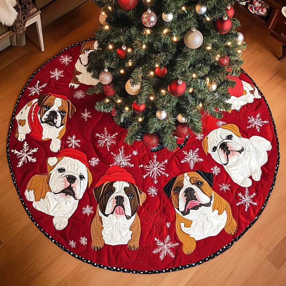 Personalized Bulldog Moments Christmas Tree Skirt - Custom Holiday Skirt Celebrating Bulldog Portraits, Handmade