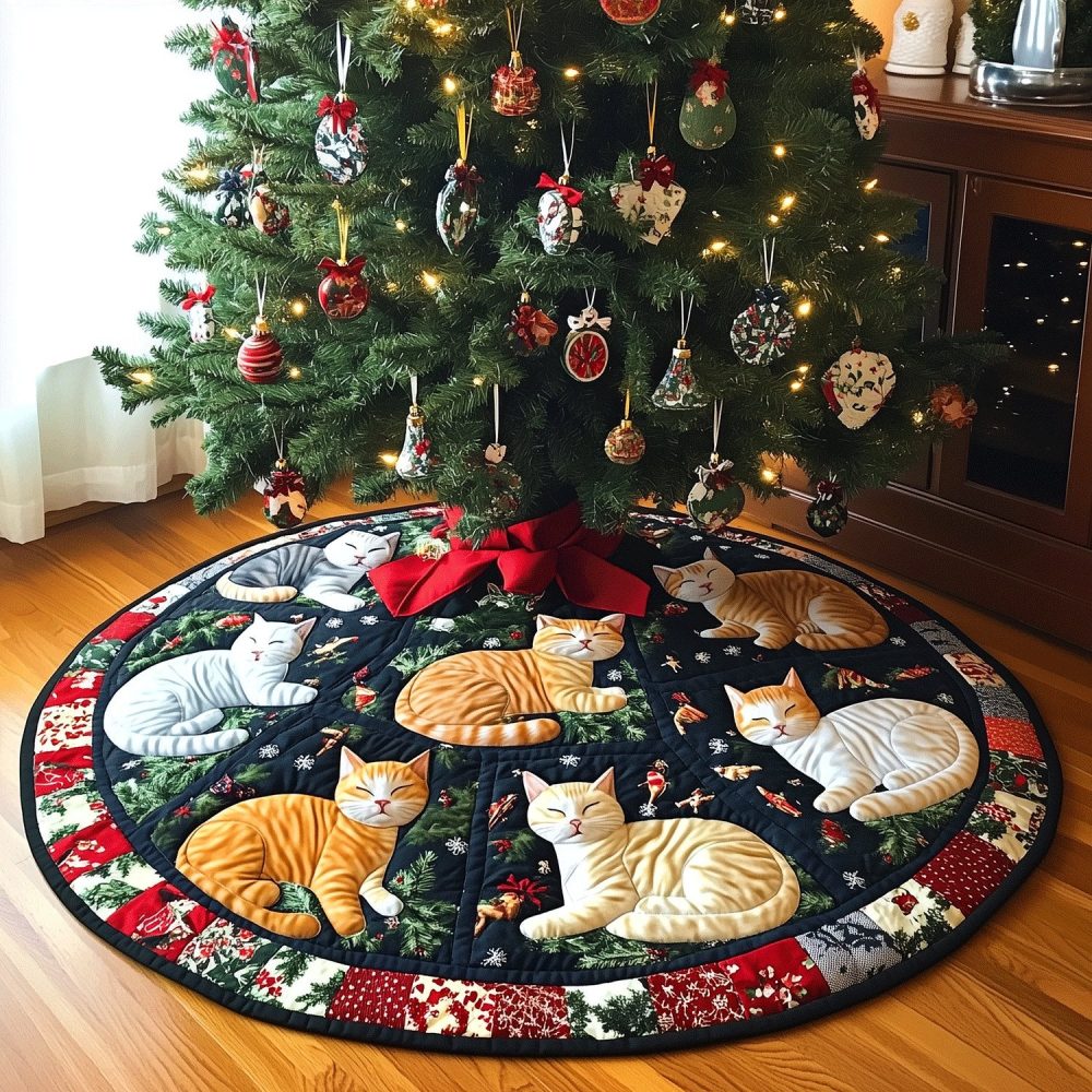 Catsmas Holiday Tree Skirt — Custom Cat-Themed Christmas Skirt, Handmade Feline Decor, Personalized Names & Gift-Ready Packaging