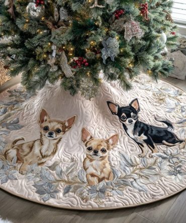 Personalized Chihuahua Christmas Tree Skirt — Custom Tiny Dog Holiday Skirt, Handmade Pet Name Option, Durable Felt Design