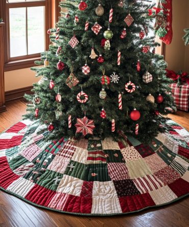 Peppermint Patch Wheel Christmas Tree Skirt — Custom Candy Stripe Holiday Skirt, Handmade Festive Mat, Personalized Options