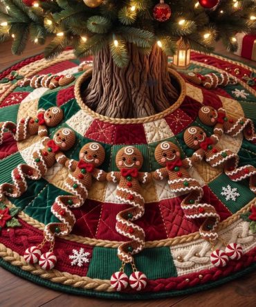 Gingerbread & Peppermint Christmas Tree Skirt — Custom Sweet Treat Holiday Skirt With Candy Motifs, Handcrafted
