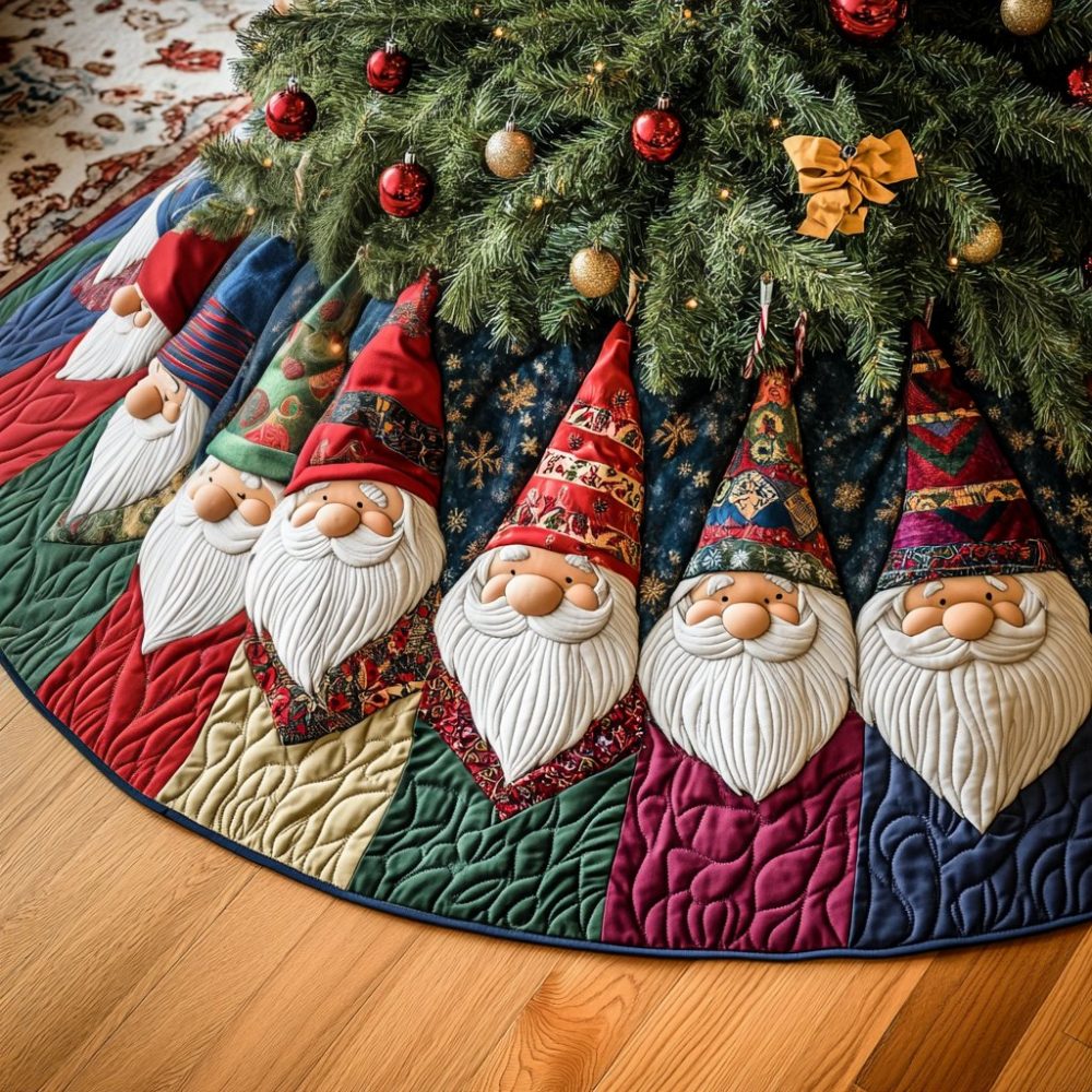 Merry Gathering Holiday Tree Skirt — Festive Group Scene Christmas Tree Skirt, Premium Fabric, Made-To-Order & Ideal For Family Traditions