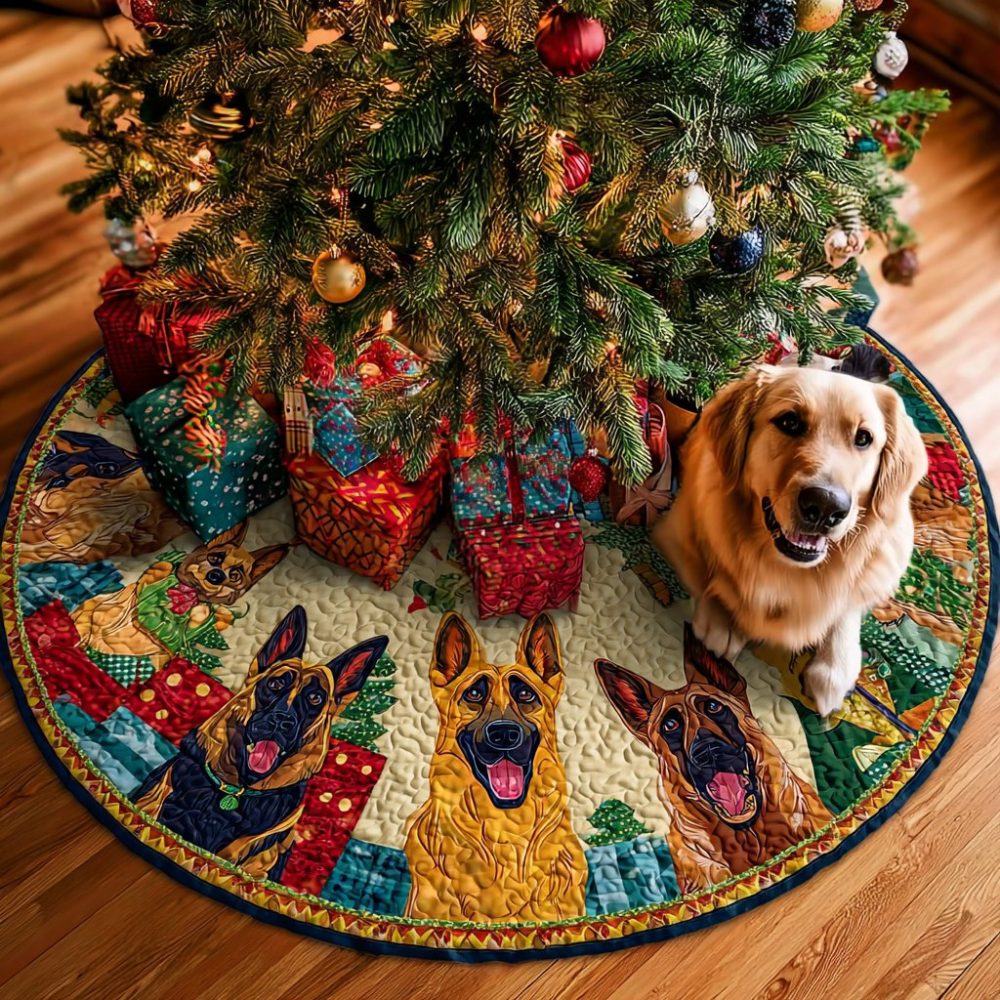 German Shepherds Patch Ring Holiday Tree Skirt — Dog-Lover Christmas Tree Skirt, Durable Fabric, Made-To-Order & Great Pet Gift