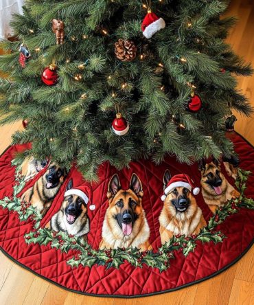 German Shepherds In Santa Hats Christmas Skirt — Festive Dog-Themed Tree Skirt, Soft Durable Fabric, Custom Sizes & Ready To Gift