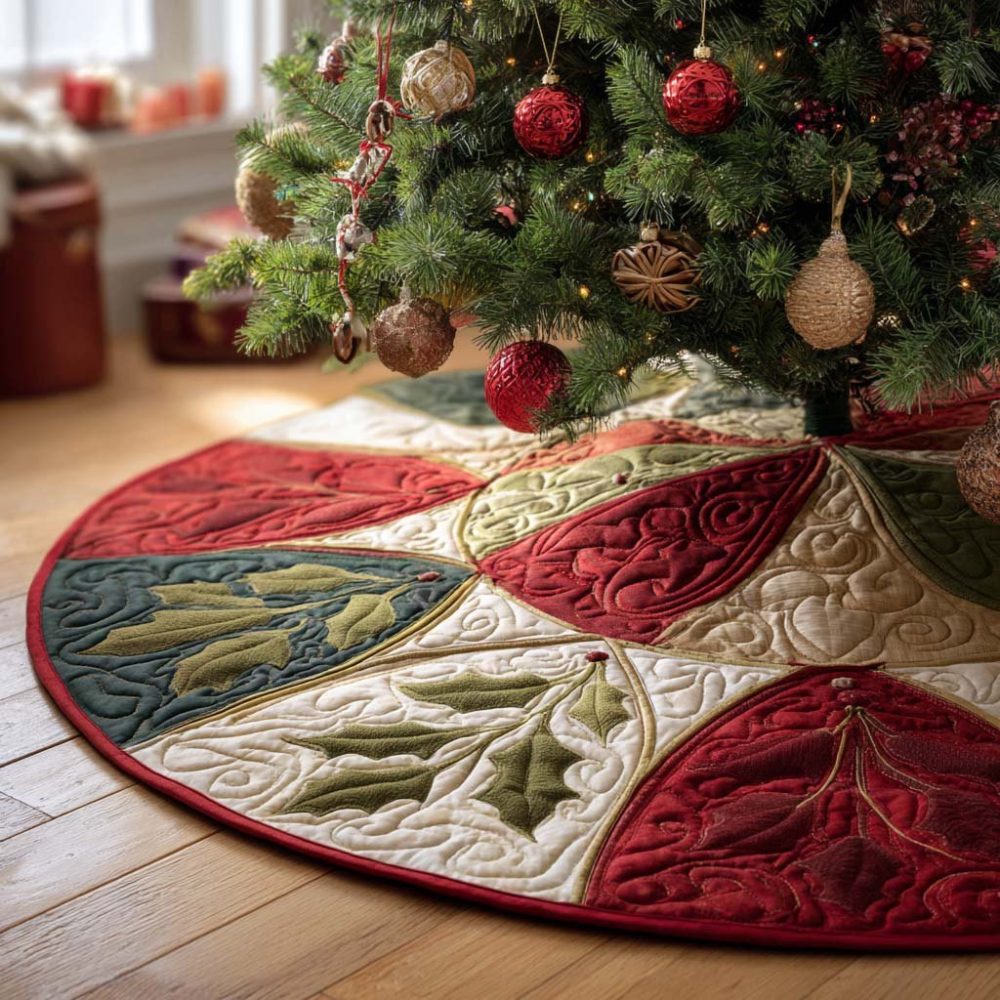Merry Glow Circle Christmas Tree Skirt — Luminous Holiday Tree Skirt, Modern Circle Design, Soft Fabric, Custom-Made & Gift-Ready