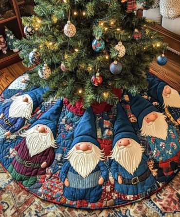 Gnome Gathering Holiday Tree Skirt — Cheerful Handmade Gnome Circle Design, Premium Fabric, Custom Sizes & Perfect Family Gift