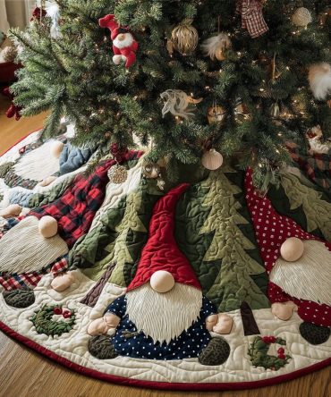 Gnome Lane Handmade Christmas Tree Skirt — Charming Holiday Gnome Street Scene, Premium Fabric, Custom Sizes & Perfect Stocking Alternative