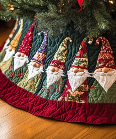 Festive Merry Gnomes Holiday Tree Skirt — Cute Gnome Christmas Tree Skirt, Soft Fabric, Custom Size Options & Ready-To-Gift Packaging