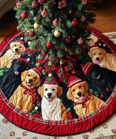 Handcrafted Golden Retriever Christmas Tree Skirt — Custom Holiday Tree Skirt For Dog Lovers, Plush Made-To-Order Décor