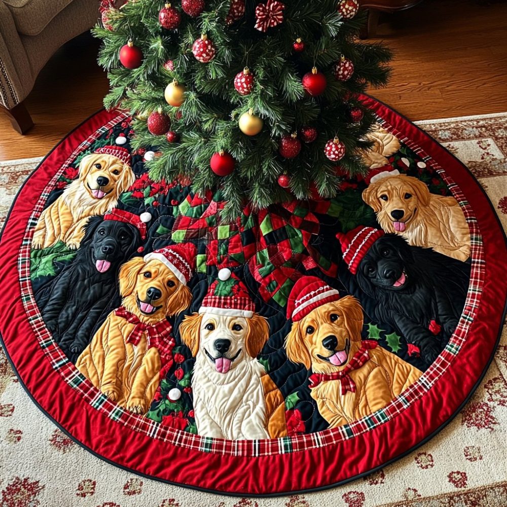 Handcrafted Golden Retriever Christmas Tree Skirt — Custom Holiday Tree Skirt For Dog Lovers, Plush Made-To-Order Décor