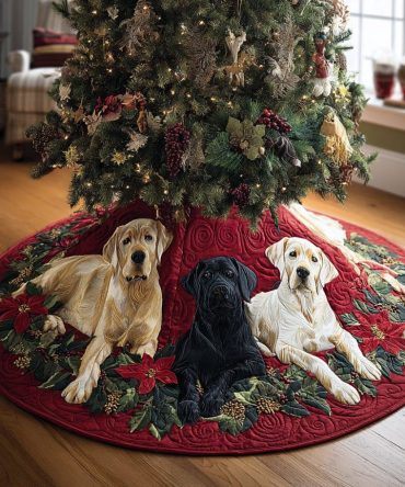Lab Moments Dog Holiday Tree Skirt — Handmade Labrador Retriever-Themed Christmas Skirt, Personalized Options, Durable Felt, Made-To-Order