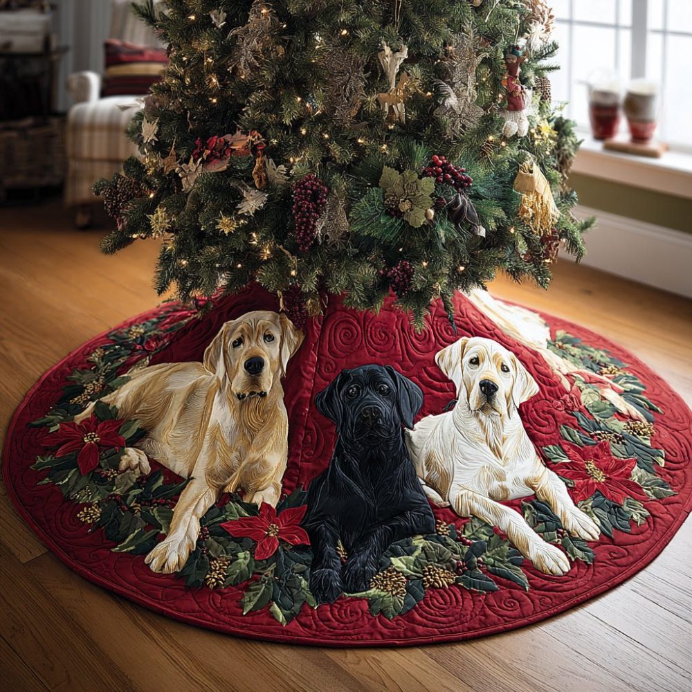 Lab Moments Dog Holiday Tree Skirt — Handmade Labrador Retriever-Themed Christmas Skirt, Personalized Options, Durable Felt, Made-To-Order