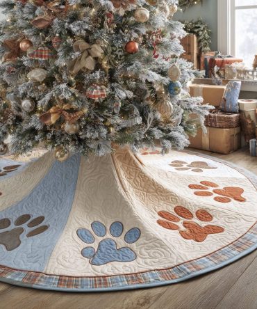 Playful Pawprints Holiday Tree Skirt — Custom Pet Paw Design, Handmade Felt Tree Skirt With Personalization, Ships Made-To-Order