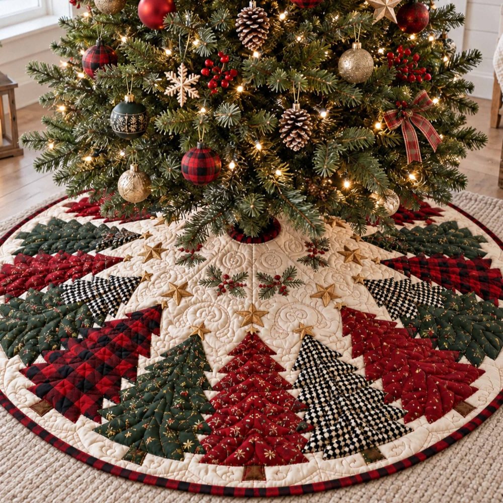 Merry Pine Designer Tree Skirt — Made-To-Order Holiday Base Cover With Classic Pine Pattern & Customization Options