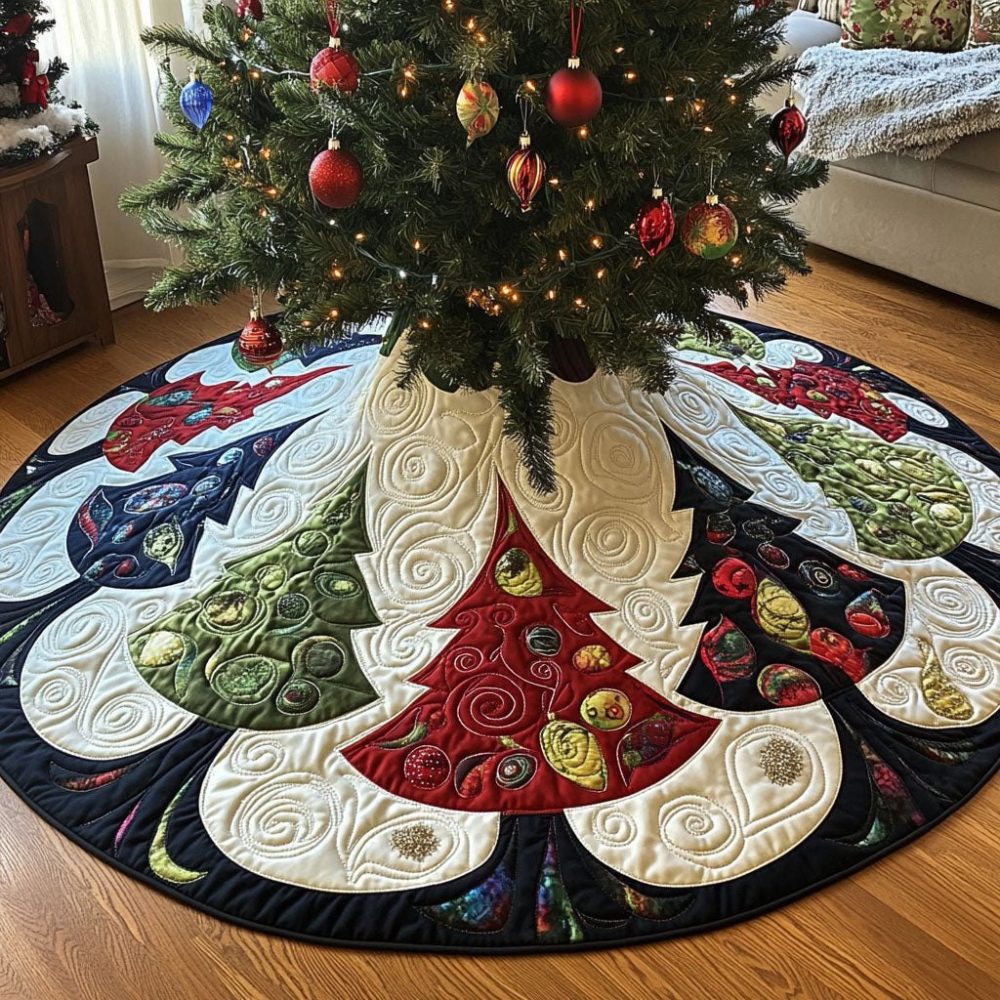 Holiday Pine Splendor Tree Skirt — Handmade Rustic Pine & Needle Design, Custom Sizes, Premium Holiday Decor Made-To-Order