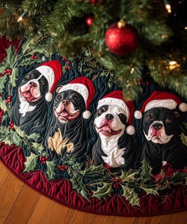 Pitbull Snuggles Holiday Tree Skirt — Made-To-Order Cozy Christmas Tree Skirt, Plush & Personalized For Pitbull And Pet Lovers