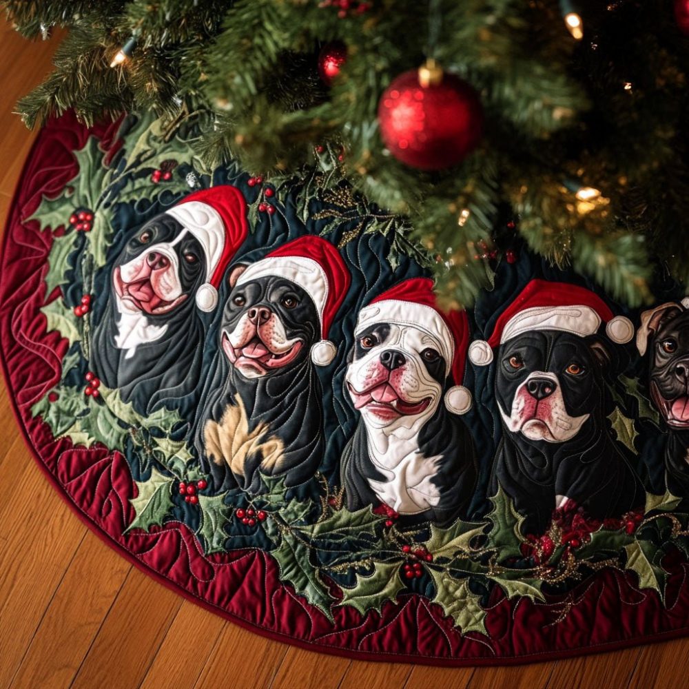 Pitbull Snuggles Holiday Tree Skirt — Made-To-Order Cozy Christmas Tree Skirt, Plush & Personalized For Pitbull And Pet Lovers