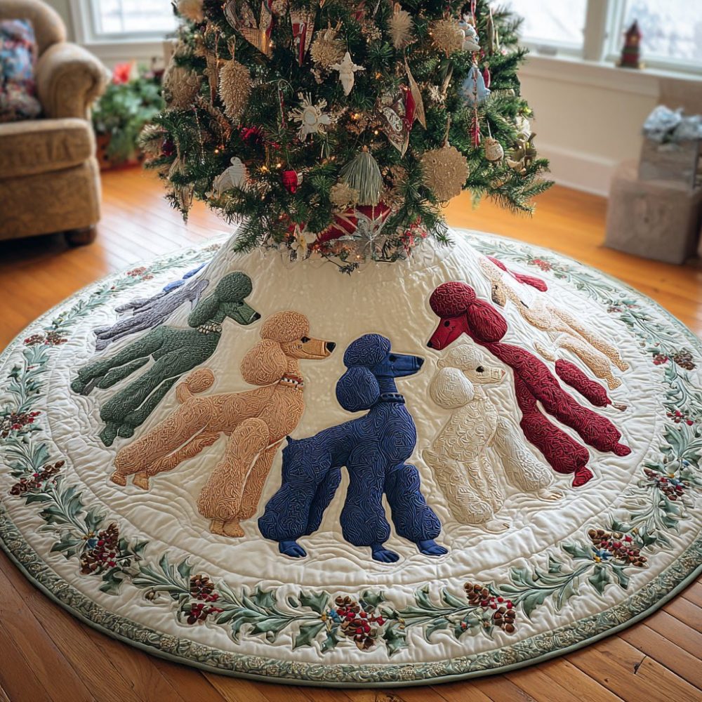 Poodle Lights Holiday Tree Skirt — Premium Made-To-Order Christmas Tree Skirt, Plush & Personalized For Poodle Lovers And Stylish Homes