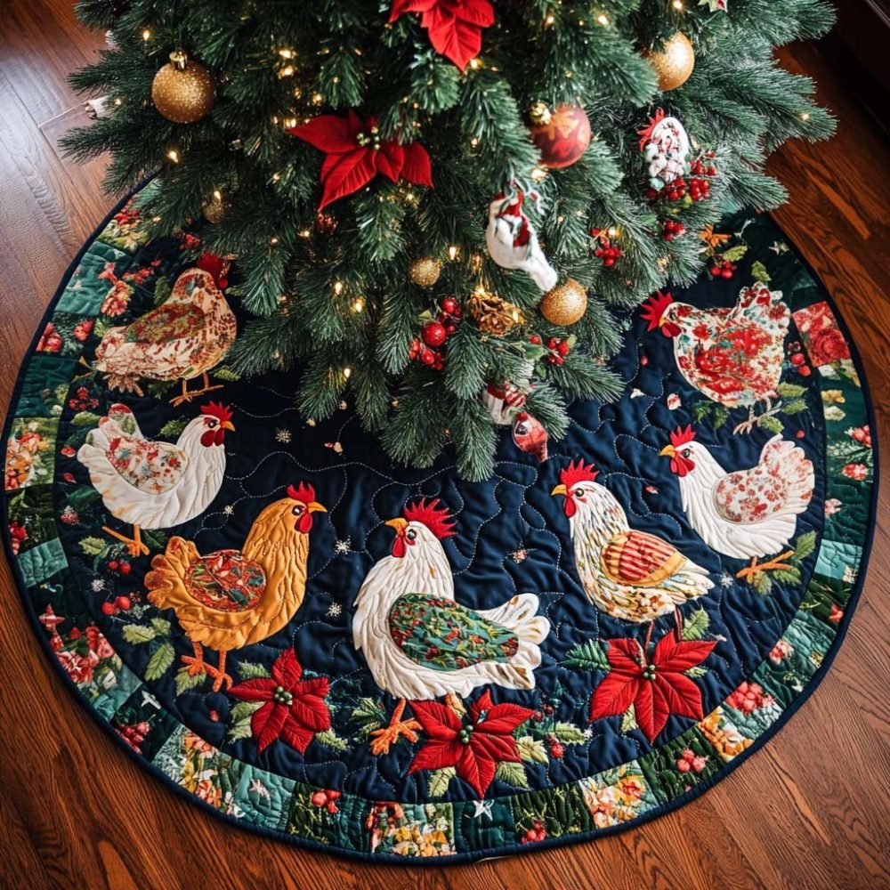 Farmhouse Poultry Holiday Tree Skirt — Made-To-Order Chicken & Duck Themed Christmas Tree Skirt, Plush & Customizable For Rustic Decor