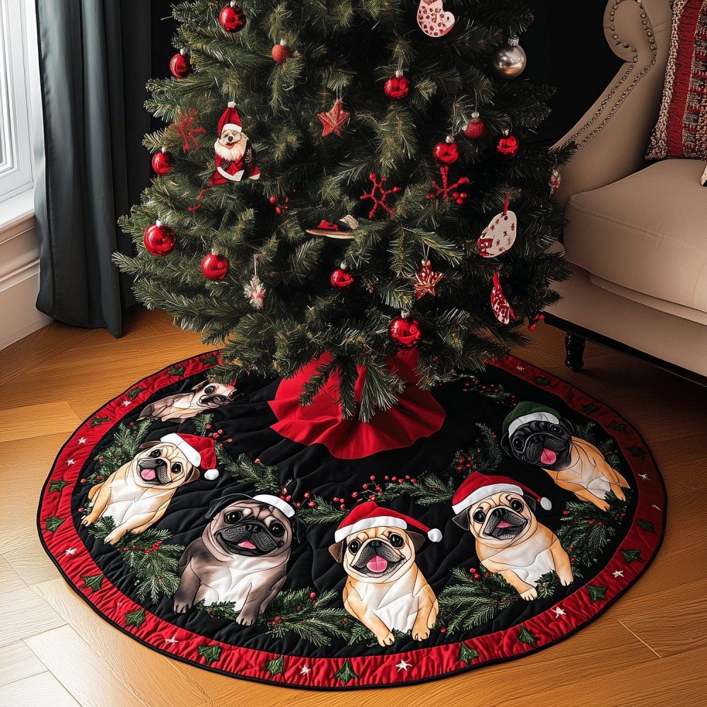 Custom Pugs Holiday Tree Skirt — Premium Made-To-Order Christmas Tree Skirt, Plush & Personalized For Pug-Loving Homes