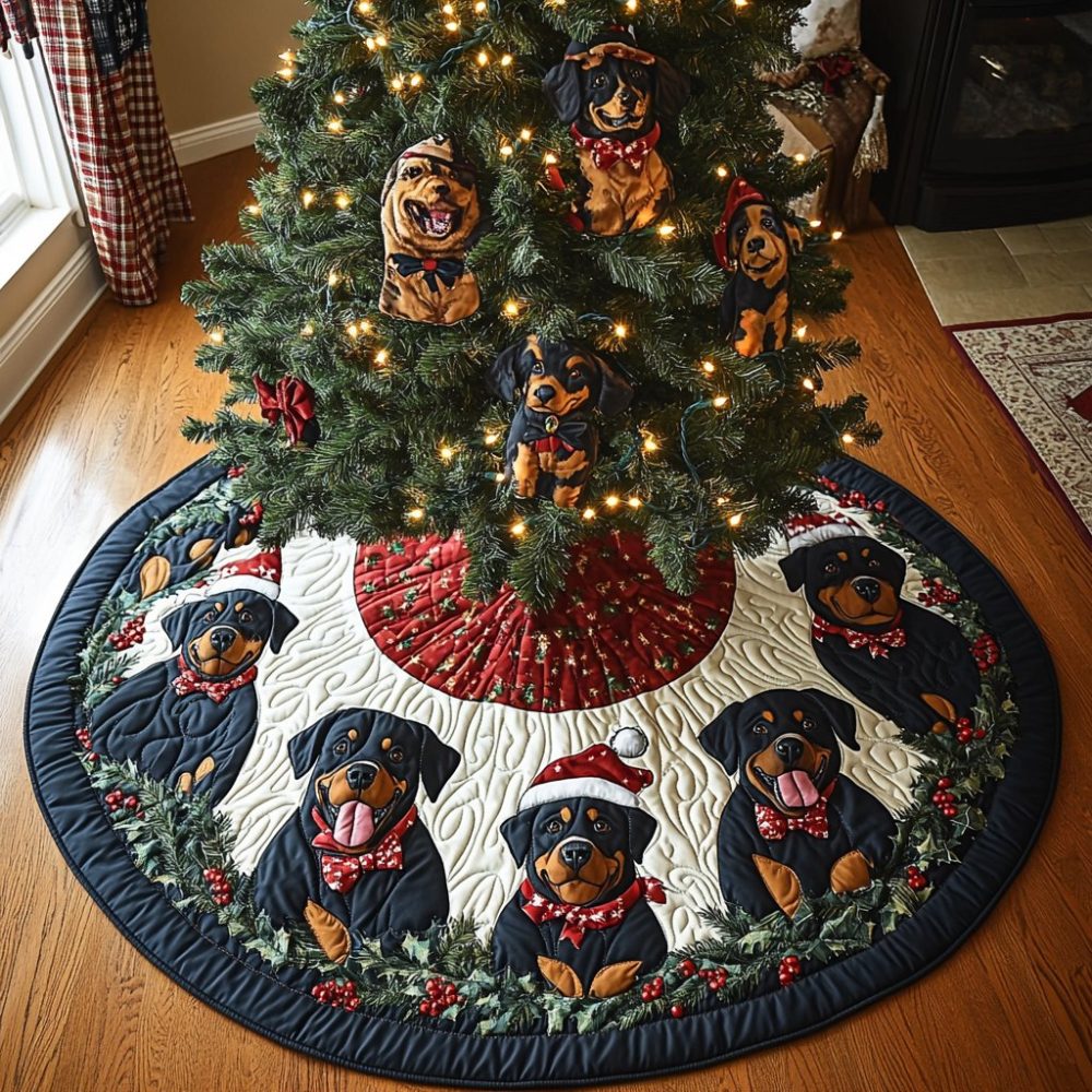 Custom Rottweiler Holiday Tree Skirt — Premium Made-To-Order Christmas Tree Skirt, Plush & Personalized For Rottie Lovers