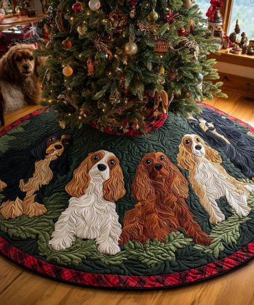 Custom Spaniel Night Holiday Tree Skirt — Premium Made-To-Order Christmas Tree Skirt, Plush & Personalized For Cocker Spaniel Fans