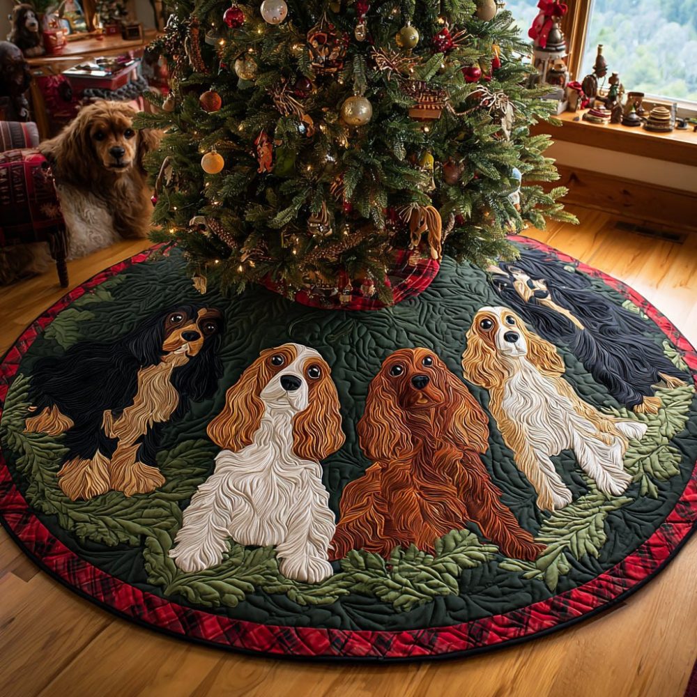 Custom Spaniel Night Holiday Tree Skirt — Premium Made-To-Order Christmas Tree Skirt, Plush & Personalized For Cocker Spaniel Fans
