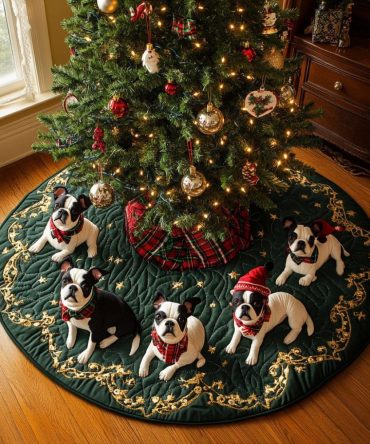 Merry Terrier Magic Custom Christmas Tree Skirt — Handmade Dog Lover Holiday Skirt With Terrier Illustration, Made To Order