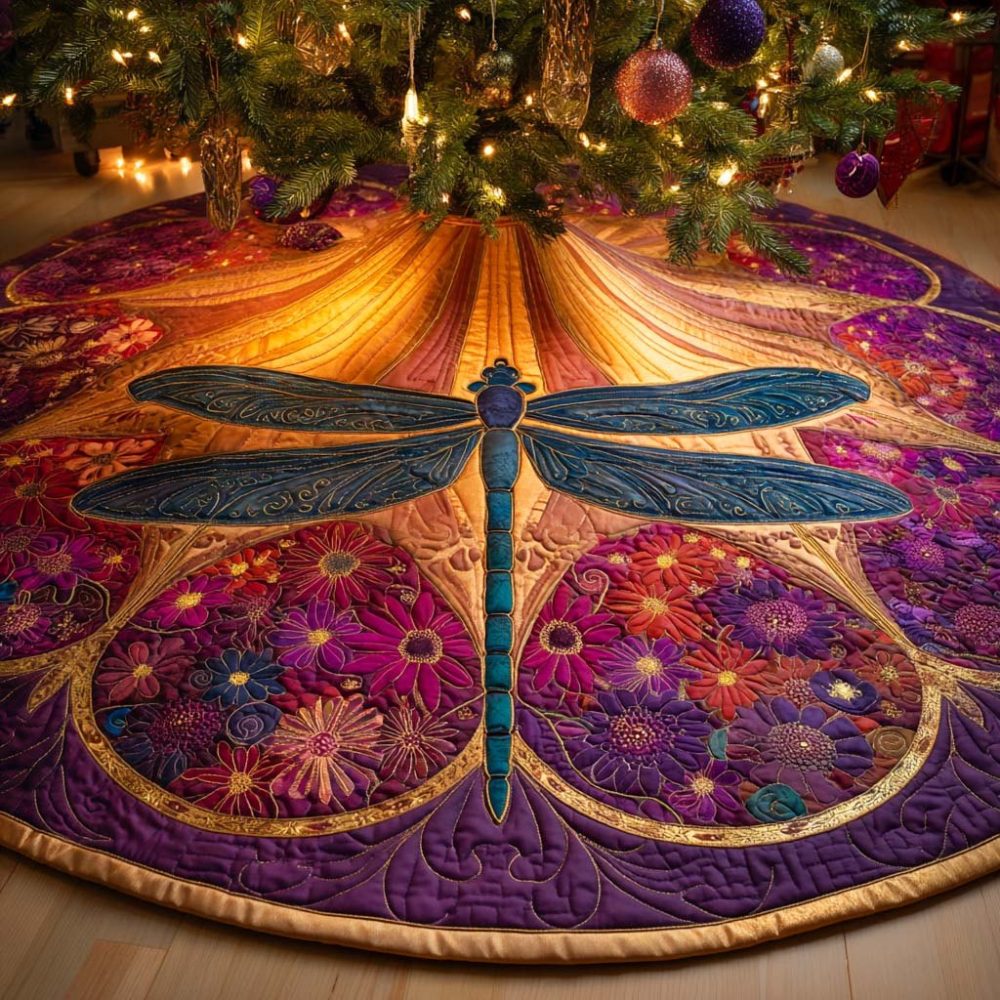 Midnight Bloom Radiance Tree Skirt — Luxurious Floral Nighttime Christmas Tree Skirt, Handcrafted Statement Piece For Holiday Decor