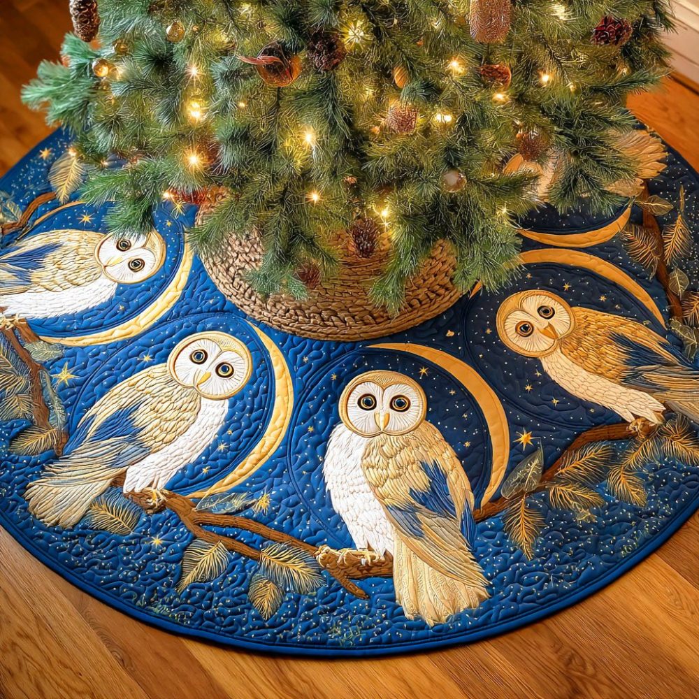 Midnight Frost Premium Christmas Tree Skirt — Custom Handmade Frosty Holiday Tree Skirt With Elegant Winter Motif, Made To Order