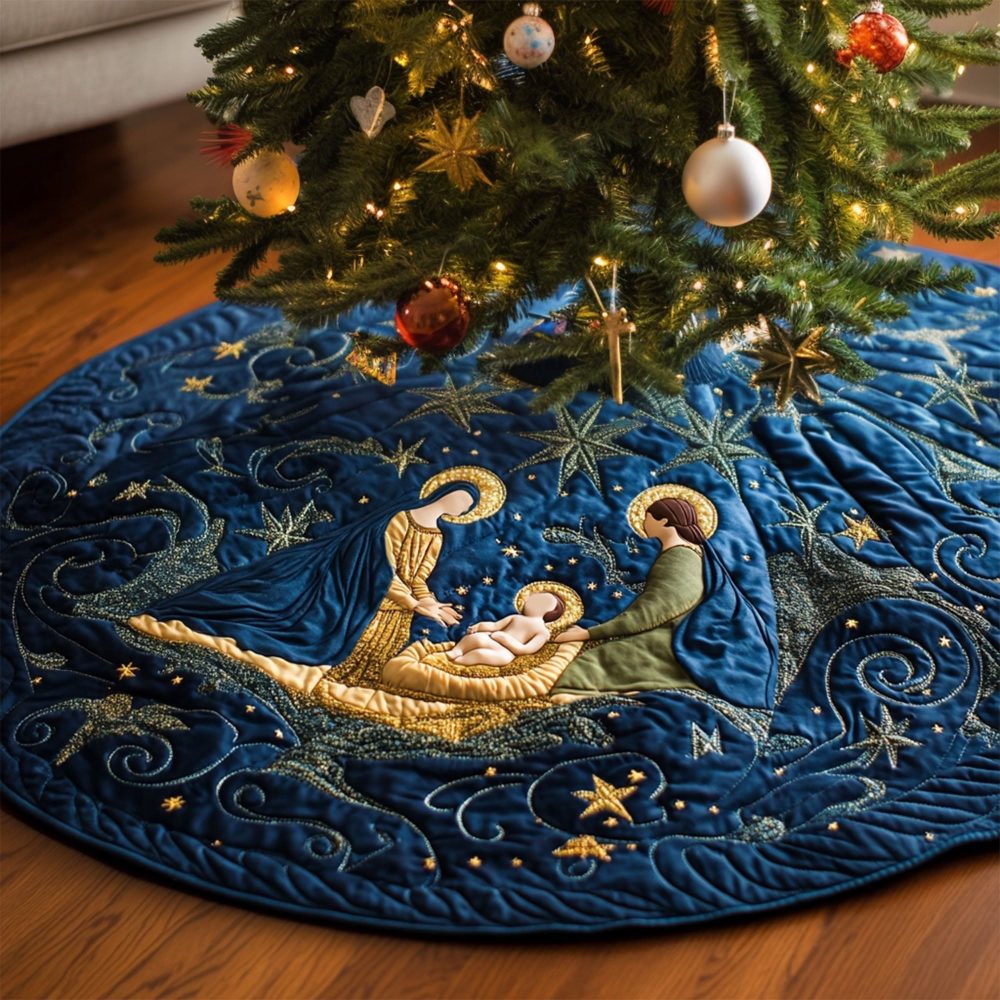 Midnight Miracle Elegant Christmas Tree Skirt — Handmade, Custom Holiday Tree Skirt For Classic Seasonal Style, Made To Order