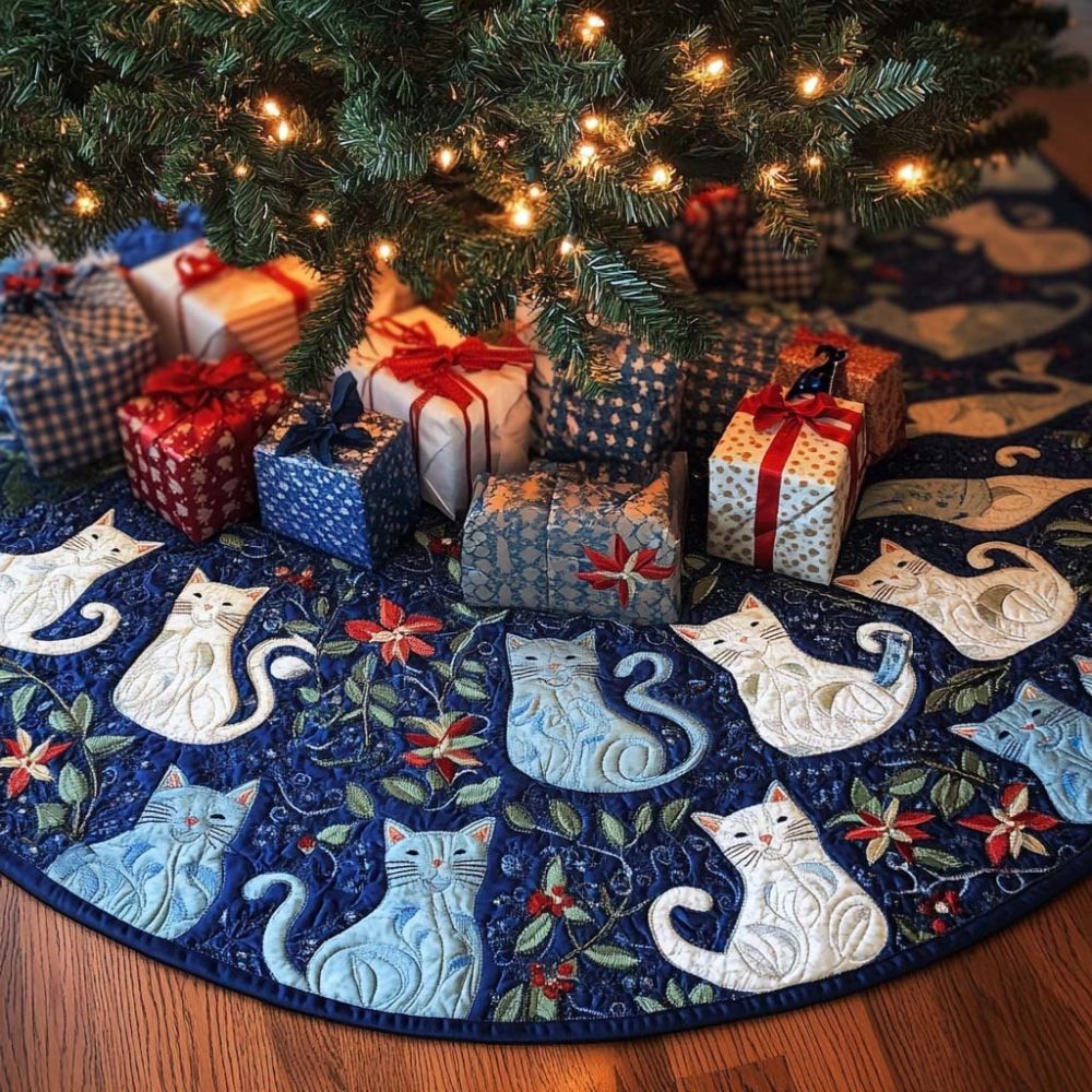 Midnight Tail Sleek Black Tree Skirt — Modern Tail Silhouette Christmas Tree Skirt In Premium Felt With Reversible Option And Made-To-Order Sizing
