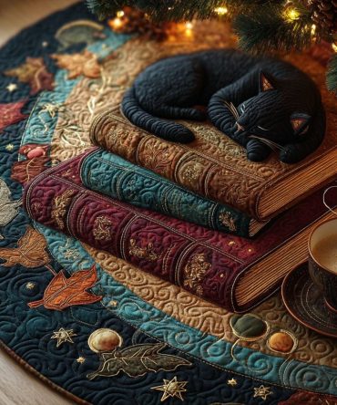 Midnight Tales Enchanting Tree Skirt — Midnight-Themed Christmas Tree Skirt With Whimsical Scenes And Premium Quilting, Made-To-Order Sizes
