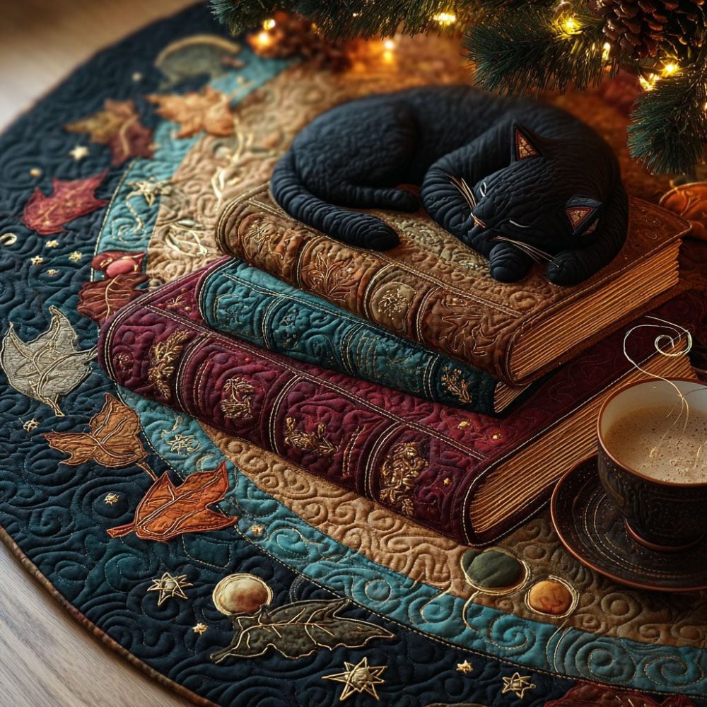 Midnight Tales Enchanting Tree Skirt — Midnight-Themed Christmas Tree Skirt With Whimsical Scenes And Premium Quilting, Made-To-Order Sizes