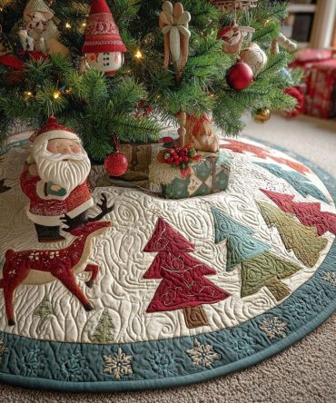Mistletoe Meadows Elegant Tree Skirt — Hand-Sewn Botanical Mistletoe Christmas Tree Skirt In Premium Cotton-Linen Blend With Customizable Sizing