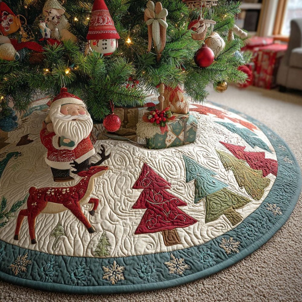 Mistletoe Meadows Elegant Tree Skirt — Hand-Sewn Botanical Mistletoe Christmas Tree Skirt In Premium Cotton-Linen Blend With Customizable Sizing