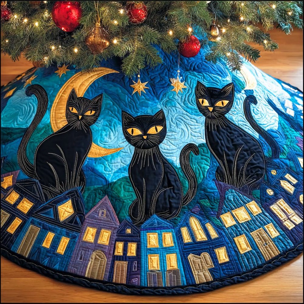 Moonlight Paws Premium Holiday Tree Skirt — Made-To-Order Pet-Themed Christmas Tree Skirt In Luxe Velvet With Custom Sizing Options