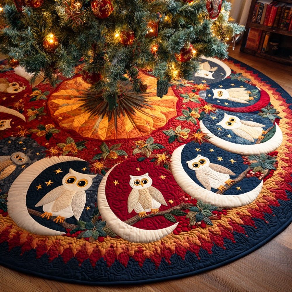 Moonlit Guardian Christmas Tree Skirt — Handmade Celestial Guardian Design, Custom Holiday Skirt For Night Sky Decor