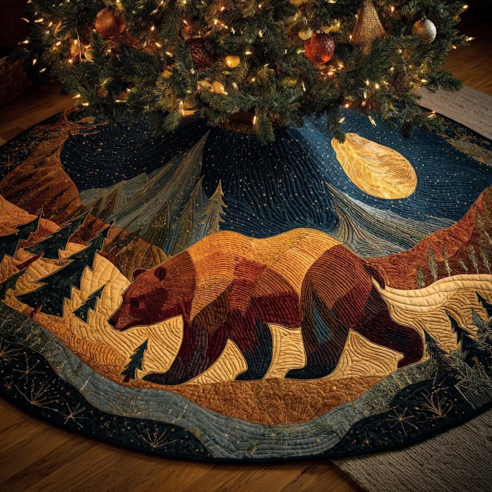 Moonlit Trail Starry Tree Skirt — Elegant Lunar-Inspired Christmas Tree Skirt, Handcrafted Velvet-Look Holiday Décor For Nighttime Magic
