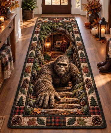 Mossy Bigfoot Hideaway Runner - Moss Green Stair Runner Carpet, Rustic Cabin Style, Non-Slip Low-Pile Rug, Durable & Easy-Clean