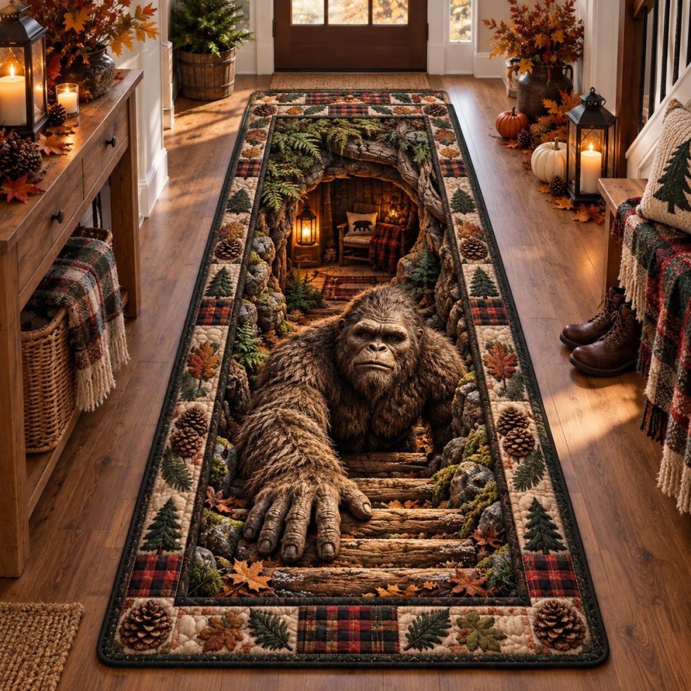 Mossy Bigfoot Hideaway Runner - Moss Green Stair Runner Carpet, Rustic Cabin Style, Non-Slip Low-Pile Rug, Durable & Easy-Clean