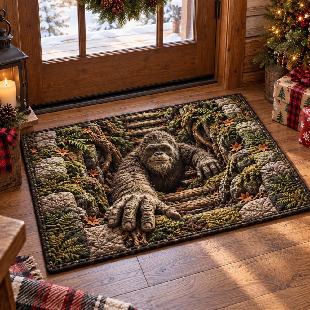 Mossy Sasquatch Trail Doormat - Heavy-Duty Coir Welcome Mat, Outdoor Non-Slip, All-Weather, Eco-Friendly Porch Rug