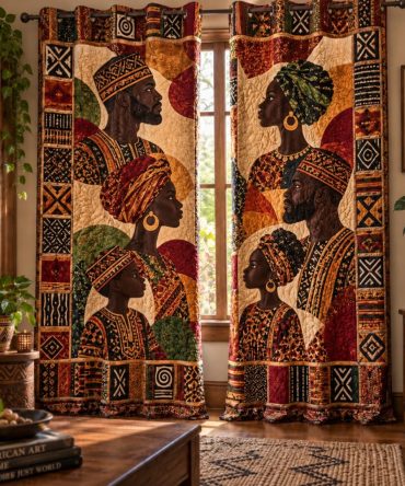 Motherland Mosaic Quilted Curtains - Ethnic-Inspired Thermal Drapes, Light-Blocking, Insulated Window Panels, 2-Panel Set