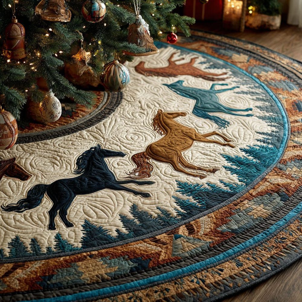 Custom Mountain Horizon Christmas Tree Skirt — Handsewn Holiday Skirt Featuring Scenic Peaks, Trees & Cozy Cabin Style