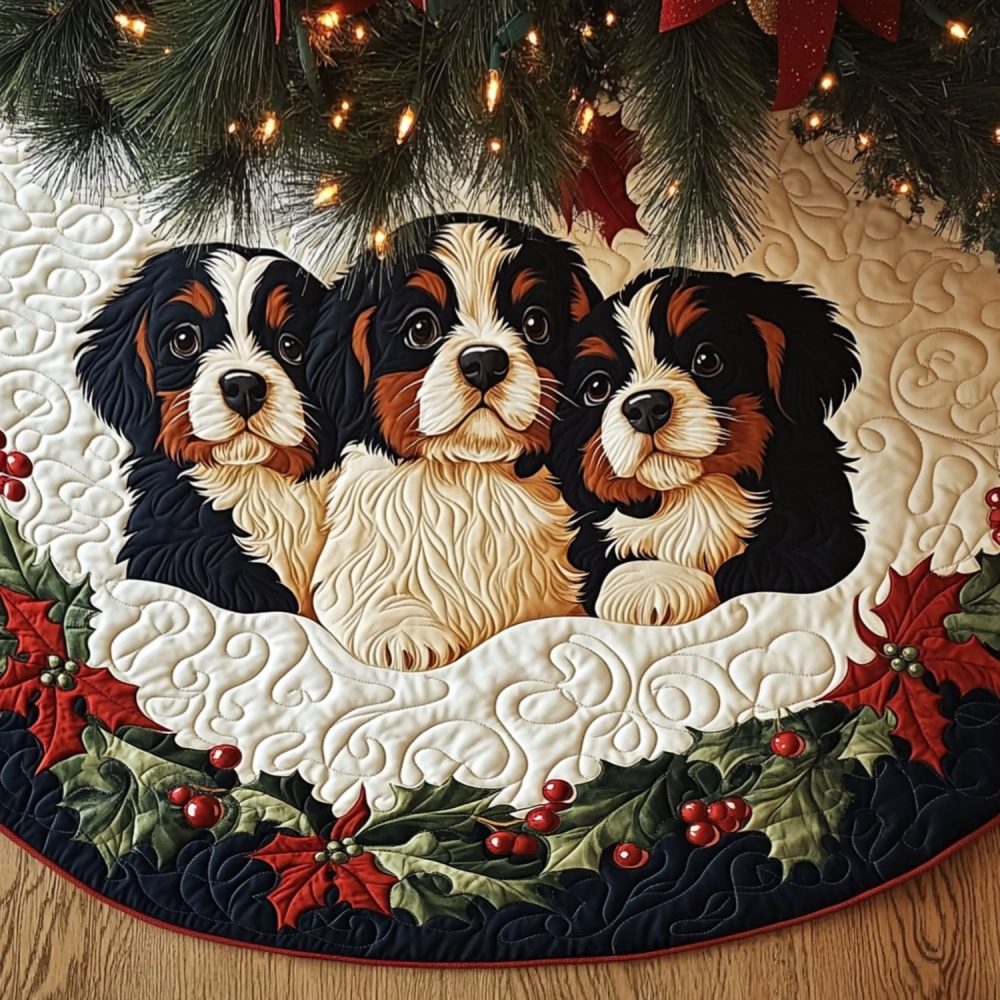 Mountain Soul Handmade Christmas Tree Skirt - Custom Made-To-Order Rustic Alpine Holiday Base With Nature Motifs