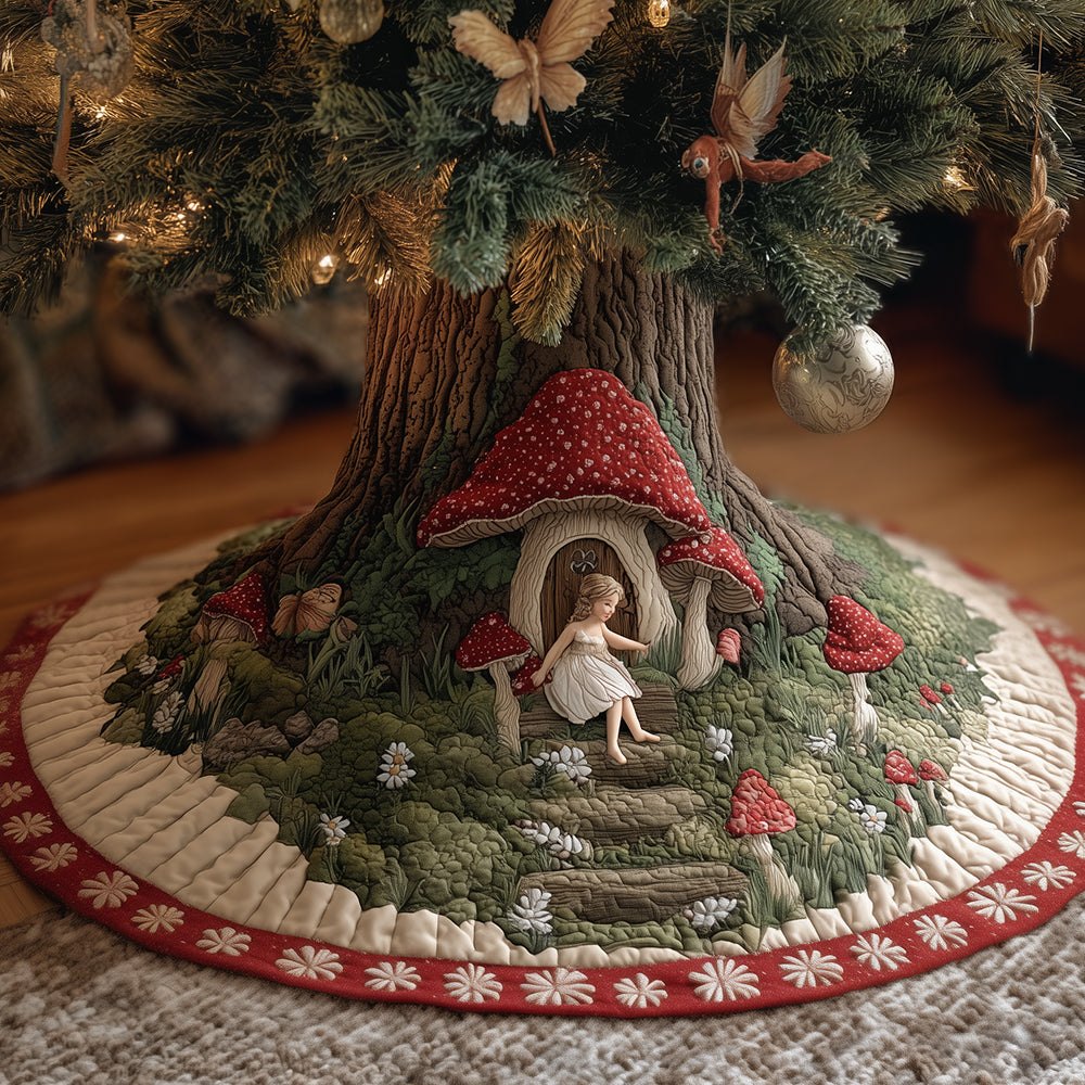 Enchanting Mushroom Grove Christmas Tree Skirt — Handmade Custom Holiday Skirt For Woodland & Fairy Tale Decor