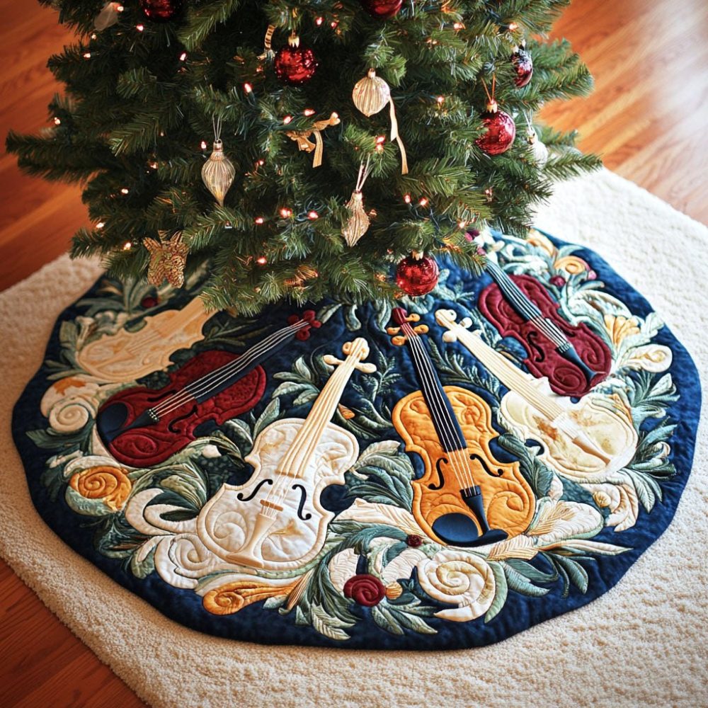 Music Of The Loom Handwoven Christmas Tree Skirt - Custom Made-To-Order Textile Art Holiday Base With Rich Weave