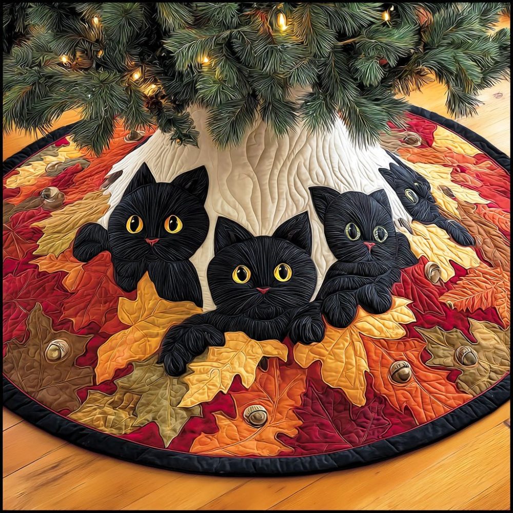 Mystic Path Handcrafted Christmas Tree Skirt - Custom Made-To-Order Serene Holiday Base With Artistic Trail Design